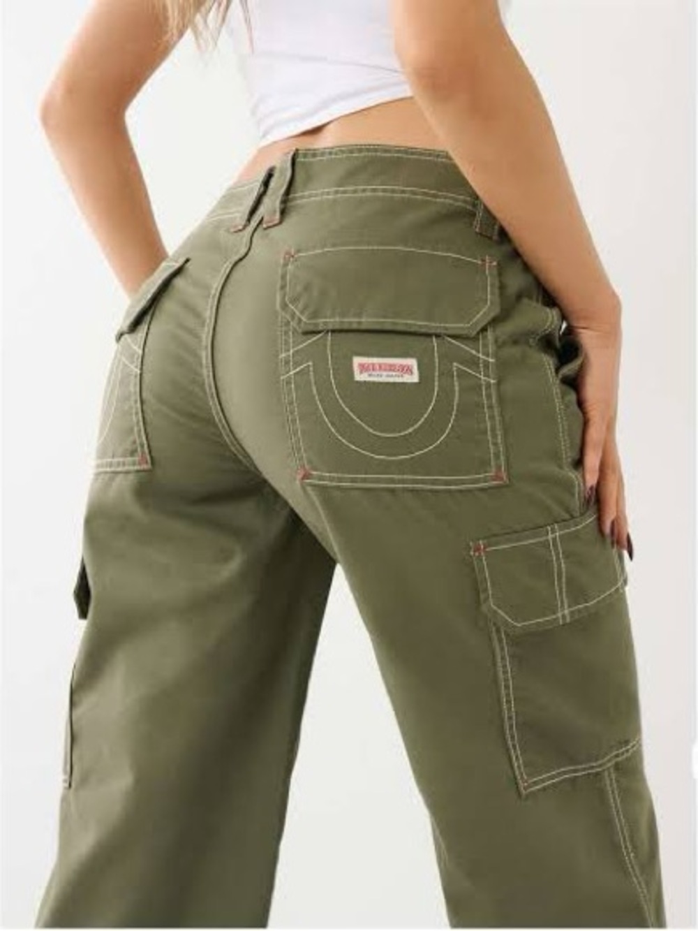 True Religion Olive Green Boyfriend Cargo Jeans - Picture 4 of 9
